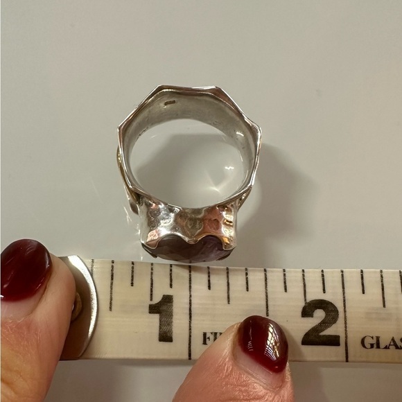 Arya Design Signed 925 Sterling Silver Gold Amethyst Hammered Boho Ring Size 8 - Picture 6 of 16